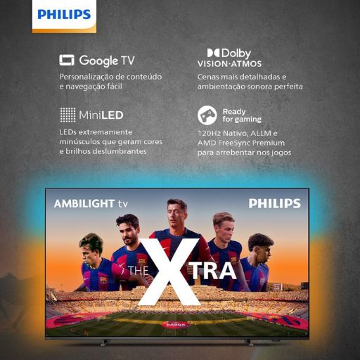14 Melhores TVs de 55 Polegadas em 2026: O Guia Definitivo da Era da Inteligência Artificial 6 A Philips The Xtra (55PML9118/78) é uma Smart TV intermediária premium que se destaca pelo uso da tecnologia Mini LED e pelo icônico sistema de iluminação Ambilight