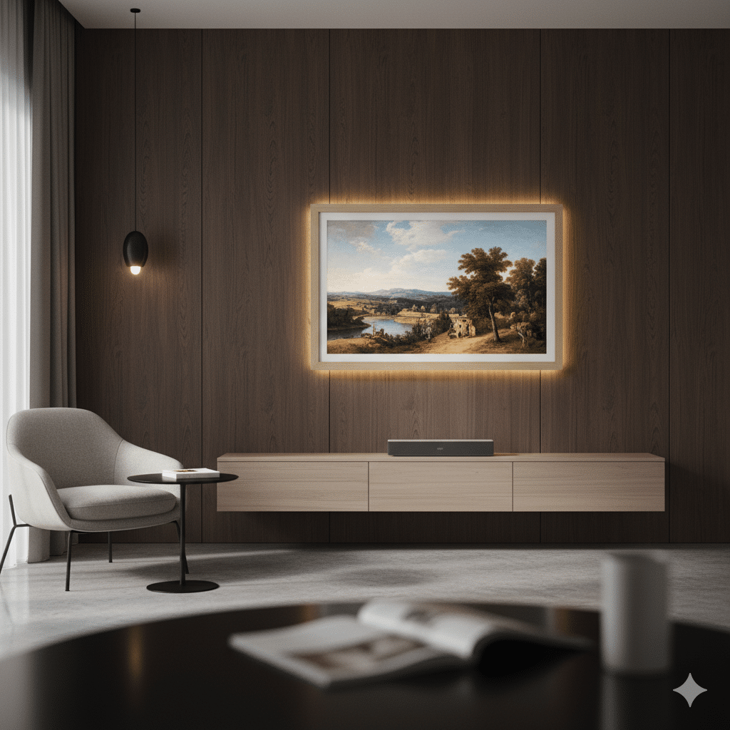 Atende ao nicho de design e ambientes secundários (cozinhas, quartos).

A Samsung The Frame, por exemplo, oferece um design slim e Modo Arte