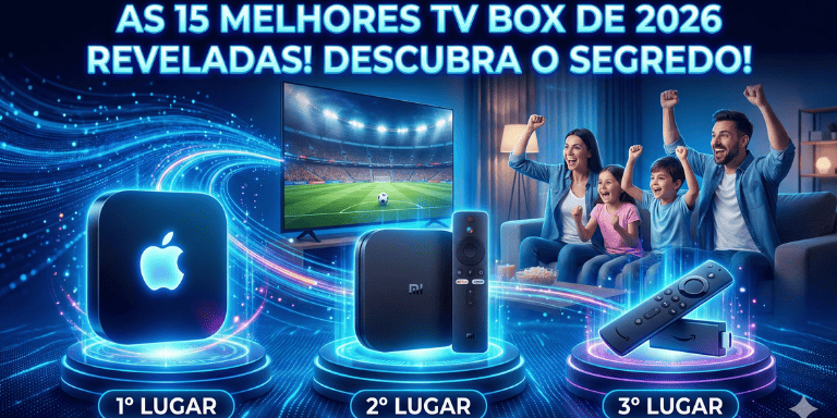 Família assistindo ao jogo de futebol com sua tv box, mais imagem dos 3 melhores aparelhos em 2026
